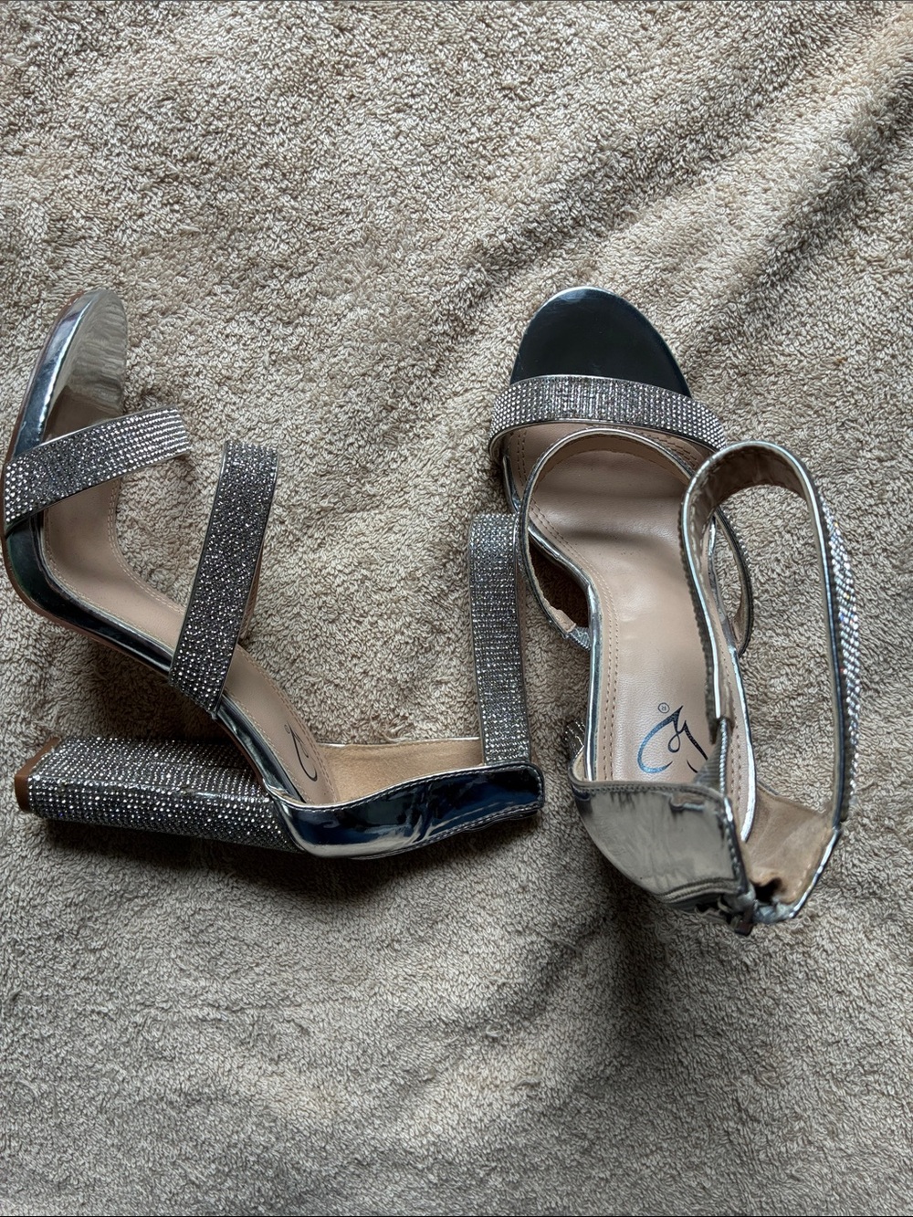 Windsor 8 Silver Rhinestone Block Heel Sandals